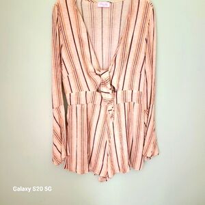 Pink lily romper size Medium  color brown,tan, cream, pink, orange